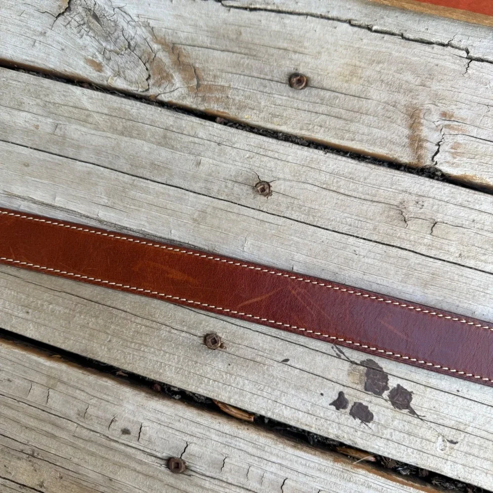 Vintage Genuine Leather Belt Womens Small Brown Whipstitch Buckle Made in‎ USA